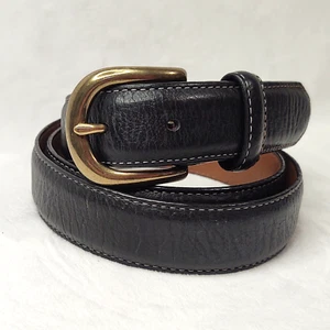 LL Bean Mens 40 Black Textured Leather Dress Belt Gold Brass Buckle Made in USA - Picture 1 of 11