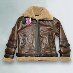 The Leather Gems Faux Leather Bomber Jacket Mens L Brown Shearling Lined NWT - Picture 1 of 24
