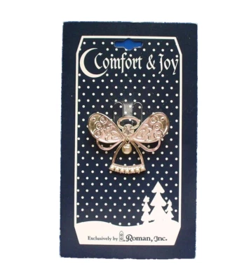 Broche de vacaciones vintage de diamantes de imitación y perlas de imitación de ángel de Navidad con PIN romano NUEVO Foto 1 de 4