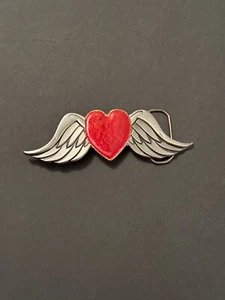“HEART WITH WINGS” BELT BUCKLE PEWTER & ENAMEL NEW Christmas Gift 🎁 - Picture 1 of 10
