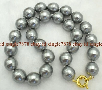 Huge 14mm Natural Gray South Sea Thread Shell Pearl Necklace 16-36" - Image 1 of 4