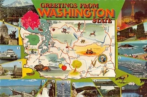 Postcard WA: Greetings from Washington, Map, Multiview, 4x6 Unposted - Picture 1 of 2