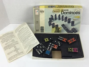 MILTON BRADLEY 1970's Dragon Double Six White Dot Wooden Dominoes 4133 - Picture 1 of 7