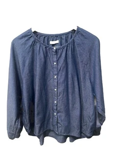 Outerknown Button Down Shirt Chambray Long Puff Sleeve Shirt Size Large - Picture 1 of 8