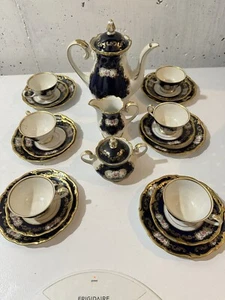 Vintage REICHENBACH Tea Set Echt Kobalt w/Gold & Flowers Made in GDR 21 Piece - Picture 1 of 16
