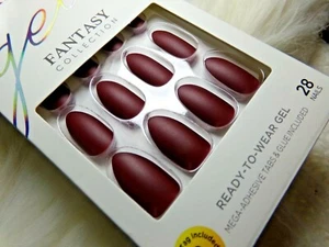 Kiss Gel Fantasy Matte Burgundy Red Glue On Nail Medium Almond  - Picture 1 of 4