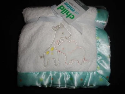 全新带标签 Carter's Child of Mine Safari 长颈鹿大象男女通用毛绒毯缎 NE — 第 1/3 张图片