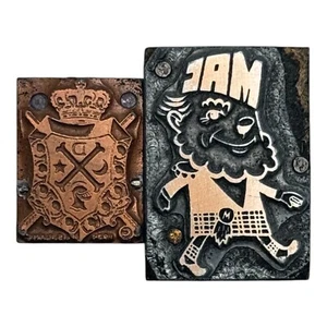 Lot of 2 Vintage Copper Letterpress Printing Block Crest Shield & Mac Man - Picture 1 of 4