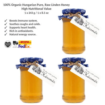 100% Organic Hungarian Pure, Raw Linden Honey High Nutritional Value 400gx3 - Image 1 of 3
