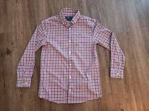 Vineyard Vines Shirt Boys M 12 14 Blue Red Long Sleeve Button Up Whale Plaid EUC - Picture 1 of 4