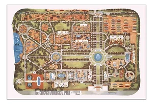 Póster mapa Brookfield Zoo Chicago - arte vintage, monumentos, animales, Illinois - Imagen 1 de 4