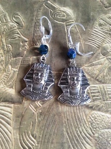 Egyptian Revival Tutankhamun EARRINGS Pharaoh silver-plated historian GIFTS! - Picture 1 of 10