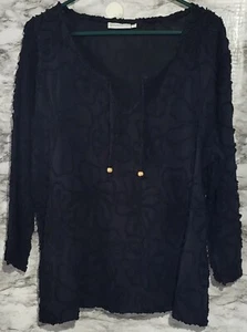 Lulu-B Women's Blouse. XL. Black. Chenile Fabric. Floral Pattern. Tie Front.... - Picture 1 of 7