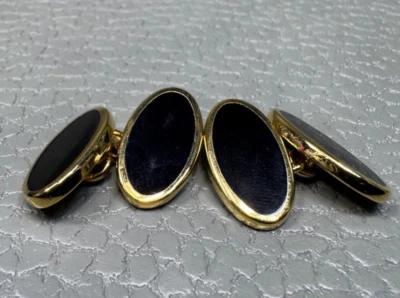 Gemelos chapados en oro amarillo esmalte negro Foto 1 de 3