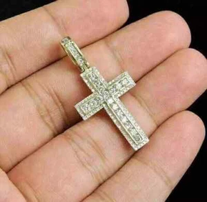 2.00Ct Round Cut Moissanite Men's Cross Religious Pendant 14K Yellow Gold Plated - Picture 1 of 6