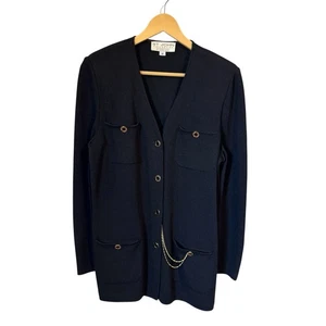 Cárdigan Suéter Colección St. John Negro Santana Tejido Dorado Botón Cadena 10 - Imagen 1 de 8