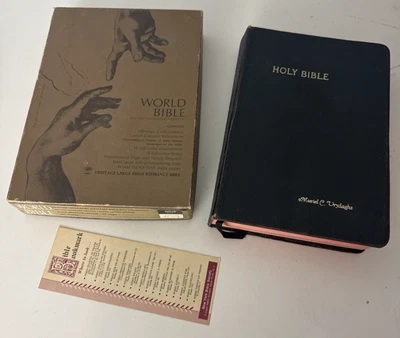 World Bible with Box Large Print Reference Black Limp Leather 1962 Black Letter - Image 1 of 4