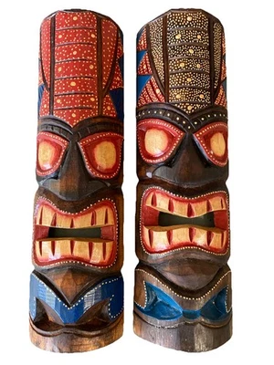 SET OF 2 20" TIKI MASK HAWAIIAN WALL ART ISLAND HOME DECOR TRIBAL BAR TROPICAL - Image 1 of 2