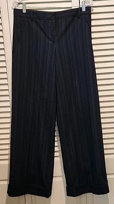 Isaac Mizrahi Women's Size 6 Pant Gray/Navy Pinstripe Wide Leg Cuffed Trouser - Изображение 1 из 4