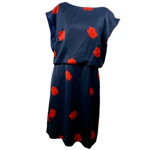Vestido Banana Republic Talla 12 Azul Marino Rojo Floral Sin Mangas Carrera Fiesta Amapola - Imagen 1 de 8