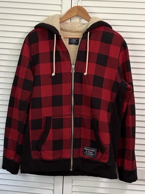 Sudadera con Capucha Abercrombie & Fitch Forrada Sherpa Buffalo Cuadros Cremallera Talla M Foto 1 de 4