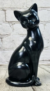 Ardalt Japan Black Ceramic Cat Figurine 8.5” Mid-Century Modern Feline Statue - Picture 1 of 10