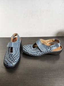 Spring Step Blue Leather Slingback Laser Cut Floral Shoes Sandals S US 9.5/EU 41 - Picture 1 of 9