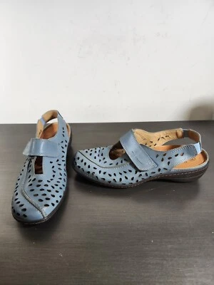 Spring Step Blue Leather Slingback Laser Cut Floral Shoes Sandals S US 9.5/EU 41 - Image 1 of 4