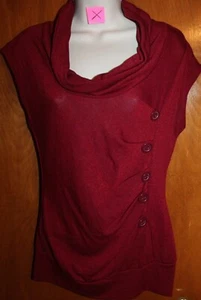 HEART SOUL Jrs. Medium CAP-SLEEVE KNIT BLOUSE (maroon w/ funnel neck) EUC - Picture 1 of 1