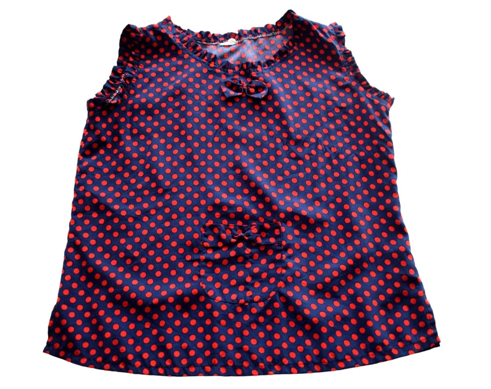 Womens Vintage Vest Top 70s 80s Blue Red Polka Dot Bow Detailed Retro Boho 14 - Image 1 of 1