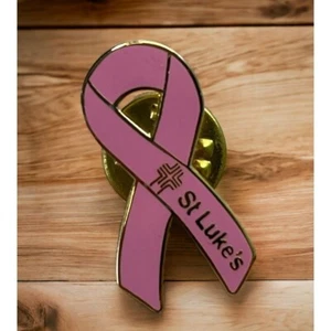 Pink Ribbon Lapel Pin Breast Cancer Awareness St Lukes Gold Tone 1 Inch - Picture 1 of 6