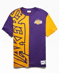 Mitchell & Ness NBA LA Lakers Mens Size Medium Short Sleeve Split Shirt Purple - Picture 1 of 5