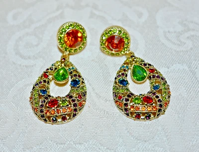 New $90 Heidi Daus "Perfect" Crystal Drop Earrings TOPAZ COLORWAY Post Backs - Image 1 of 4