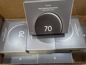 Google Nest Learning Thermostat (4th Gen) w Temperature Sensor Polished Obsidian - Picture 1 of 1