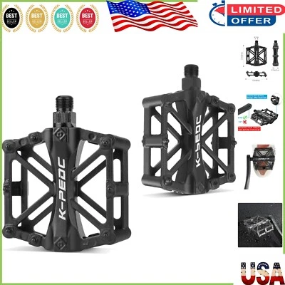 Pedales de bicicleta de aluminio premium 9/16 con plataforma de doble cara para montar versátil Foto 1 de 4