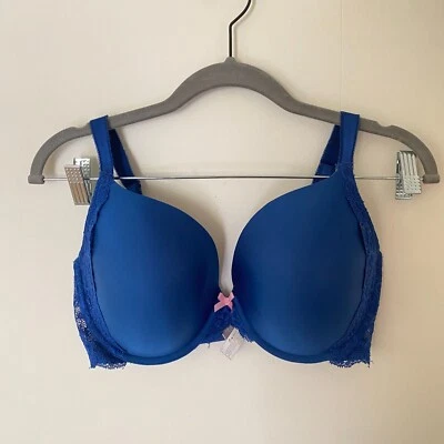 Victoria Secret Angels Perfect Coverage 36DD Bra Blue Lace Pink Bow  - Image 1 of 4