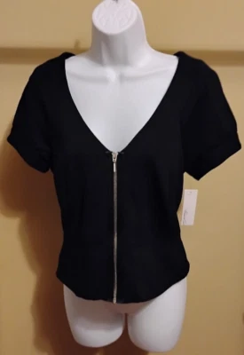 NUEVO CON ETIQUETAS Kenneth Cole Reaction Mujeres Negro Sólido Manga Corta Top Blusa Chaqueta Talla: 2 Foto 1 de 2