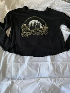 Justice Girls Black Shirt With Graphic  Long Sleeve Size L 12/14 - Picture 1 of 4