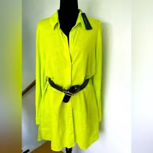 NWT Tahari Linen Blend Lime Shirt Dress with Daisy Button and pockets Size Large - Picture 1 of 7