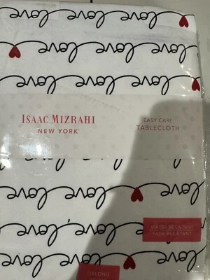 ISAAC MIZRAHI Love Script & Red Valentine Hearts Tablecloth 60” x 84” OblongNWT - Image 1 of 4