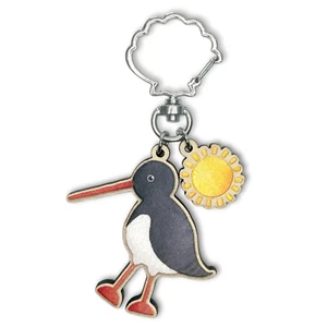 Oystercatcher Keyring - Wooden Key Chain with Sun - Maple Wood with Shell - Picture 1 of 4