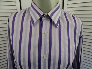Camisa elástica de ajuste moderno a rayas EXPRESS 1MX para hombre dos tonos PÚRPURA L LG 16-16,5 - Imagen 1 de 10