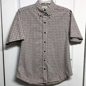 Cayata Maa hellbraun blau weiß kariertes kurzärmliges Baumwollhemd Herren Größe M - Bild 1 von 5