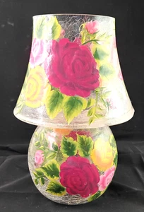 Fifth Avenue Crystal Roses 10" Hand-Painted Crackle Glass Candle Lamp Tea Light - Picture 1 of 8