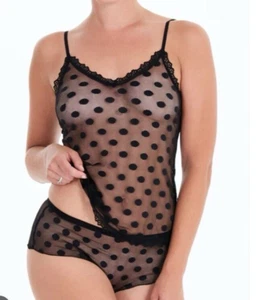 Arianne lace Lexie tank stretch fabric soft sz S/P black polka dot cami top - Picture 1 of 4