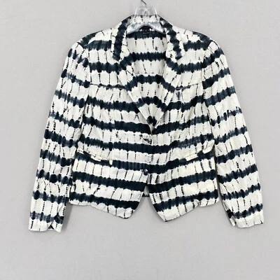 J Crew Collection Cropped Shibari Tie Dye Blazer Women Size 4 White Black Cotton - Image 1 of 4