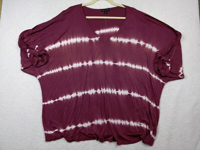 Camisa Lane Bryant para mujer 26 28 granate a rayas hombro frío cuello en V Foto 1 de 4