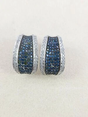 1.90 Ct Natural Round Cut Blue White Diamonds Stud Earrings 925 Sterling Silver - Image 1 of 4