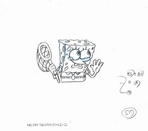 MEISTERZEICHNUNG MIT NETZ! Spongebob Prod DWG CEL #9641 "SLEEPY TIME" - Bild 1 von 3