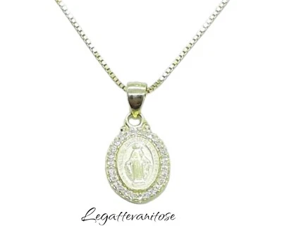 Medaglina  MADONNA MIRACOLOSA In Argento 925 Oro  Con Zirconi + Collana Argento  - Immagine 1 di 4